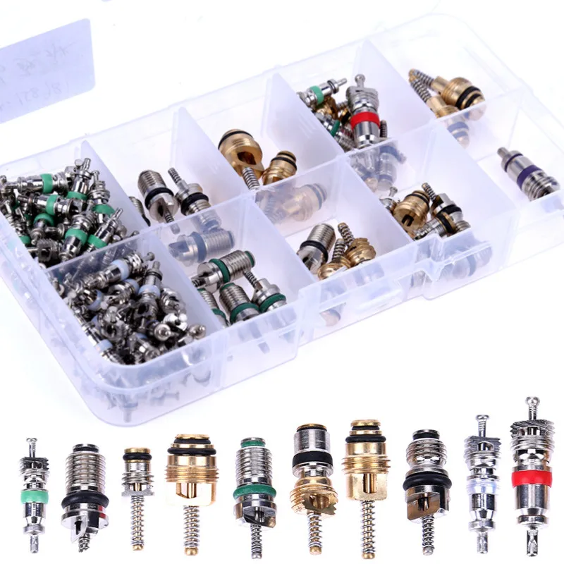 100Pcs/box R134A Car A/C Core Valves Automotive Air Conditioning Assortment Kit 1