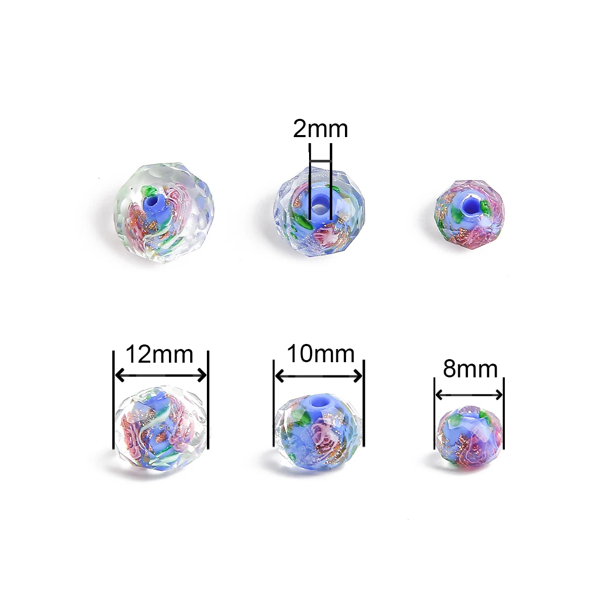 10pcs 8mm Murano Exquisite Transparent Glass Lampwork Beads for Jewelry Making DIY Bracelet Flower Rondelle Faceted Beads