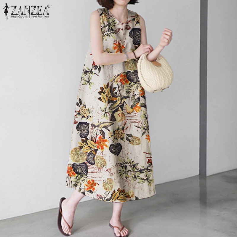ZANZEA Women \'s  Summer Dress Sleeveless Sarafans Sundress Ladies Long Maxi Vestidos  Robe Femme Beach Party Dresses 7
