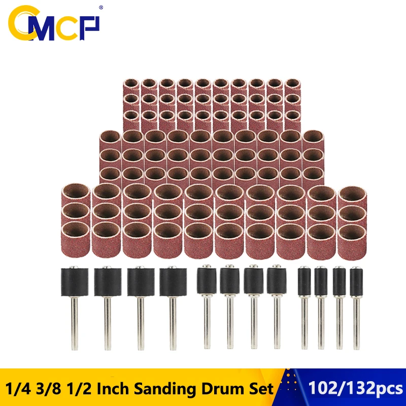 CMCP 102/132pcs 1/4 3/8 1/2 Inch Sanding Drum Set With Sanding Mandrels Sanding Bands For Nail Dremel Accessories