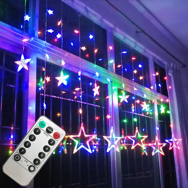 Tira de luces LED con pentagrama, cortina de luces de estrella, Hada, boda, cumpleaños, Navidad, iluminación de decoración interior, luz con control