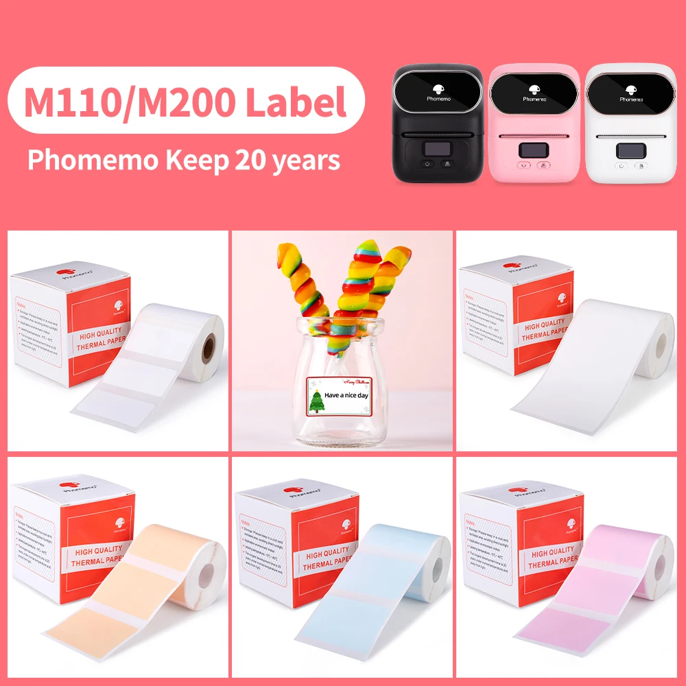 Phommemo etichette autoadesive termiche multiuso Papier Round Square Name Jewelry Sticker per stampante phommemo M110 M200 M220