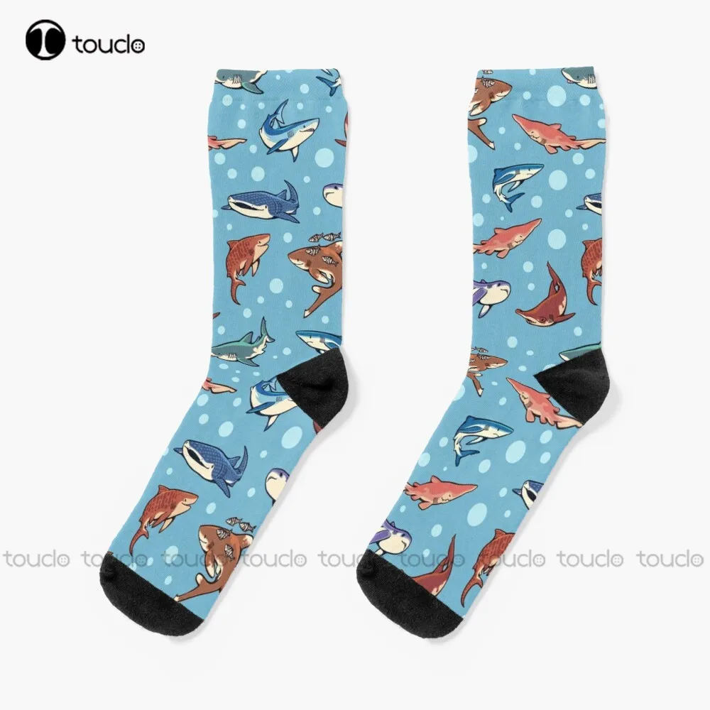 Sharks In The Light Blue Socks Cotton Socks For Men Christmas New Year Thanksgiving Day Gift Unisex Adult Teen Youth Socks