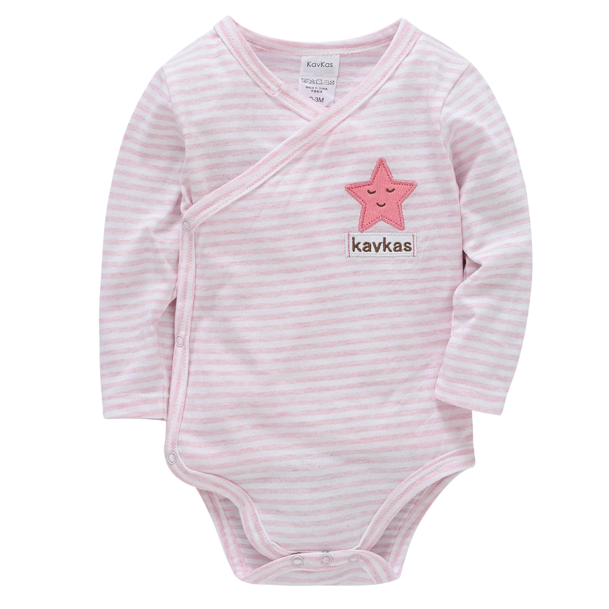 Newborn Baby Girls Onesies 100% Cotton Infant Body Long Sleeve Cartoon Pink Striped Star Printing Monk\'s Clothes for 0~12M