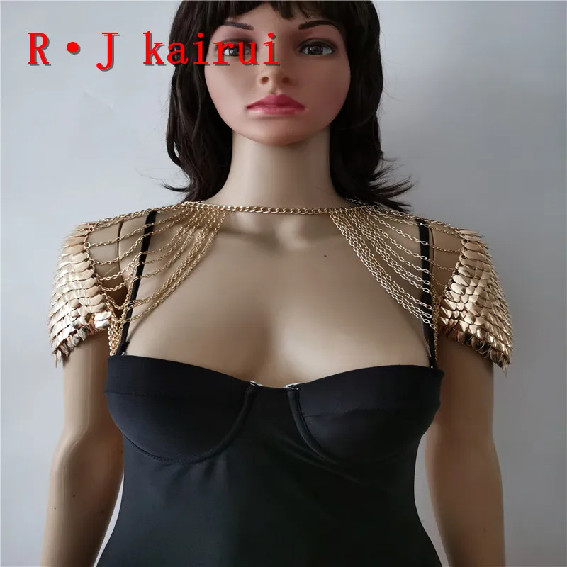 New Fashion RJFS20 Mermaid Fish Scales Shoulder Chains Layers Scale Chainmail Gold Colour Dragon Scale Shoulder Jewelry 2 Colors