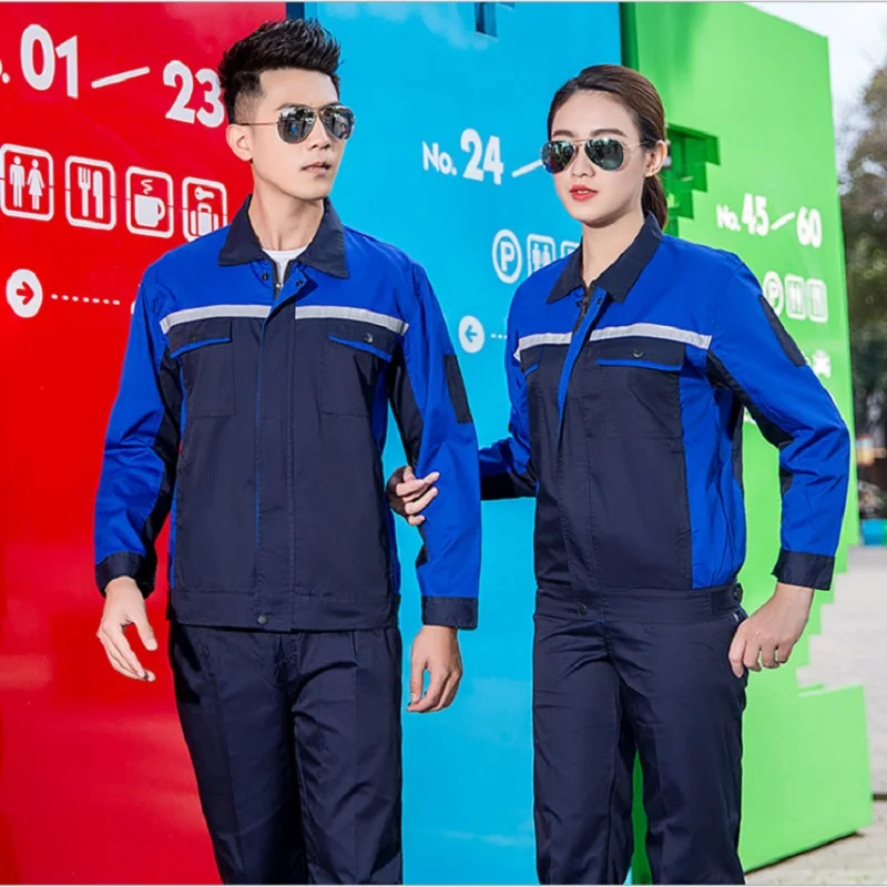 Ropa de trabajo de alta visibilidad para primavera, chaqueta de trabajo para hombres y mujeres, monos de trabajo para taller, uniformes, tira reflectante de seguridad, mecánica de reparación de automóviles