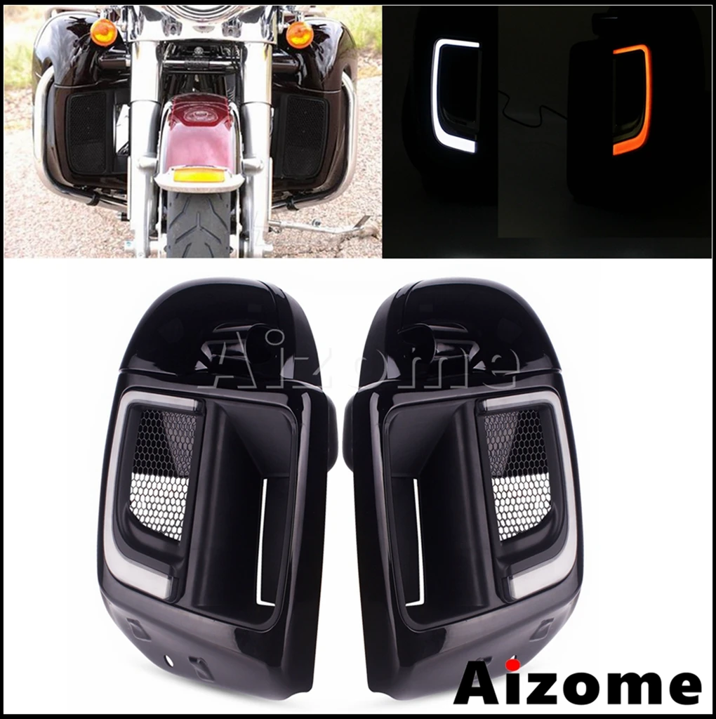 Motorcycle Plastic Lower Leg Cover W/ LED Grill Light Vented Fairing For Harley Touring Trike Road Street Electra Glide 14-2020