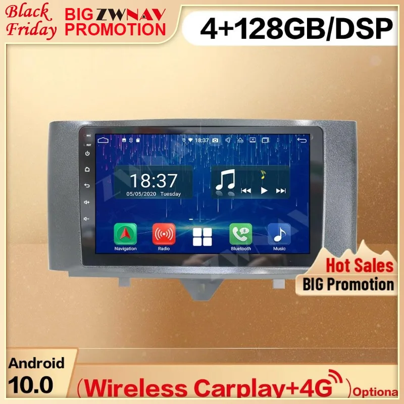 128G Carplay 2 Din For Benz SMART 2011 2012 2013 2014 2015 Android 10.0 Screen Player Audio Radio GPS Navi Head Unit Auto Stereo