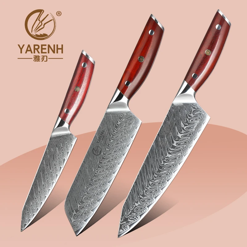 

YARENH Kitchen Knife Set Japan Professional Cooking Sushi Santoku Chef Knife Sharp 67 Layers Damascus Knives Set Rosewood Handle