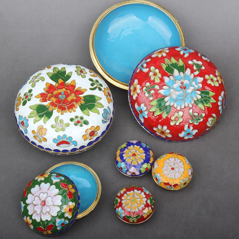 4 size Colorful Enamel Filigree Copper Round Jewelry Box Chinese style Cloisonne Decoration Jewellery Packaging Case Women Gift