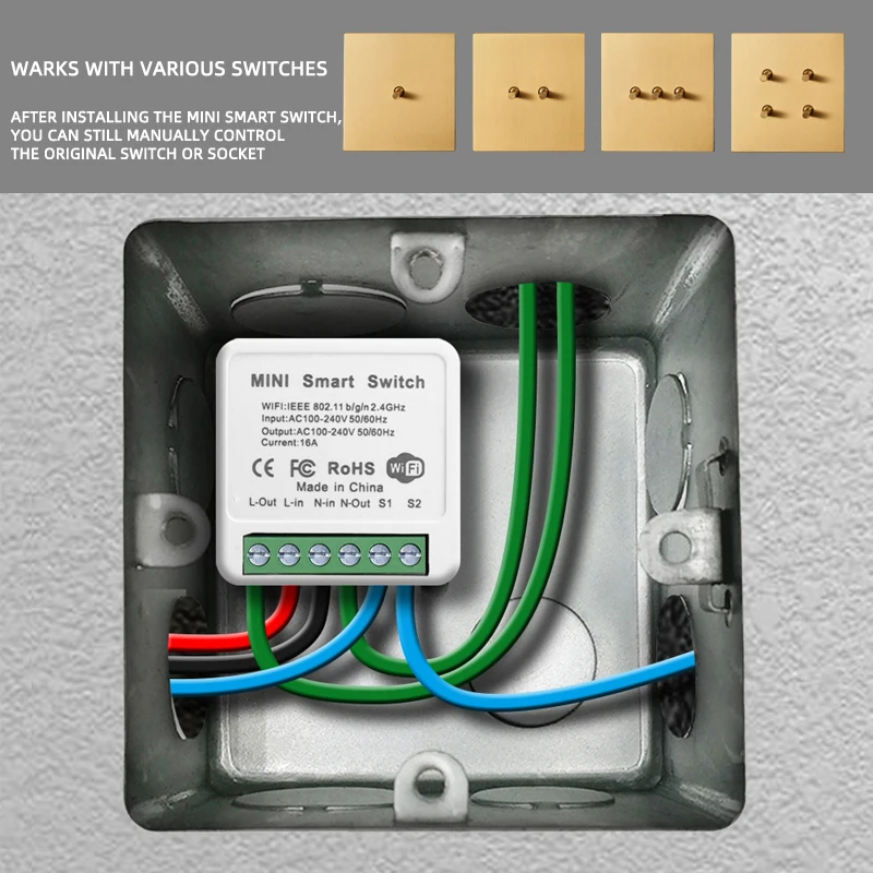 Avoir Tuya Smart Leven Lichtschakelaar Muur Wifi Module Sensor Schakelaar Goud Rvs Stopcontact Eu Franse Pulgs