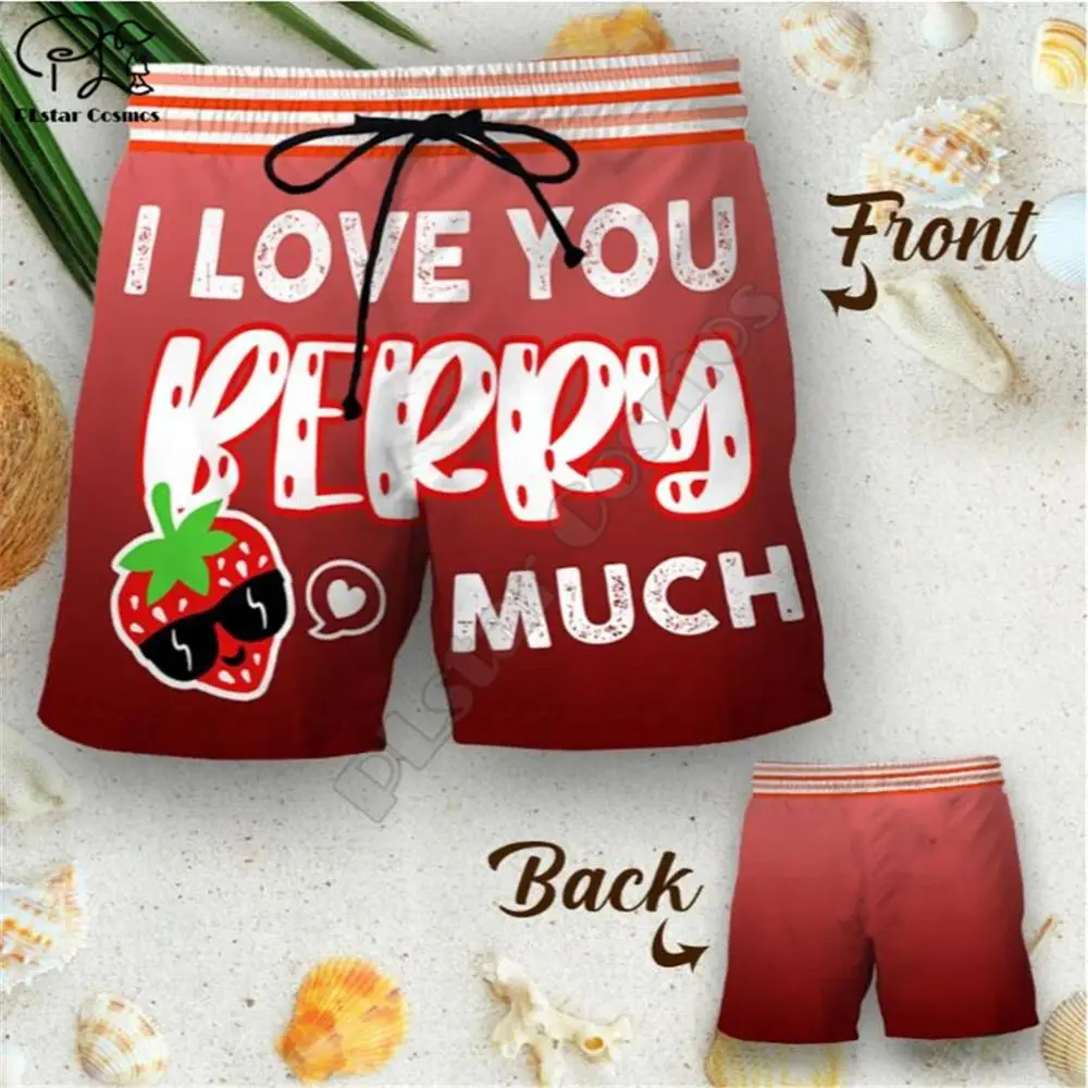 Couple Matching - I Love You Berry Much 3D Printed Shorts Unisex Elastic Waist Shorts Summer Beach Harajuku Casual Cool Shorts