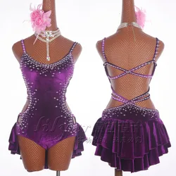 3pcs/set Latin dance Dress Latin Dance Costume New Velvet Tie Purple Dress Sets Purple Dance Clothes Women