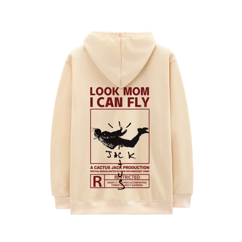 Autumn Winter Cactus Jack Hoodies Men Women LOOK MOM I CAN FLY Funny Letter Print ASTROWORLD Hip Hop Fleece Hoodie Sweatshirts