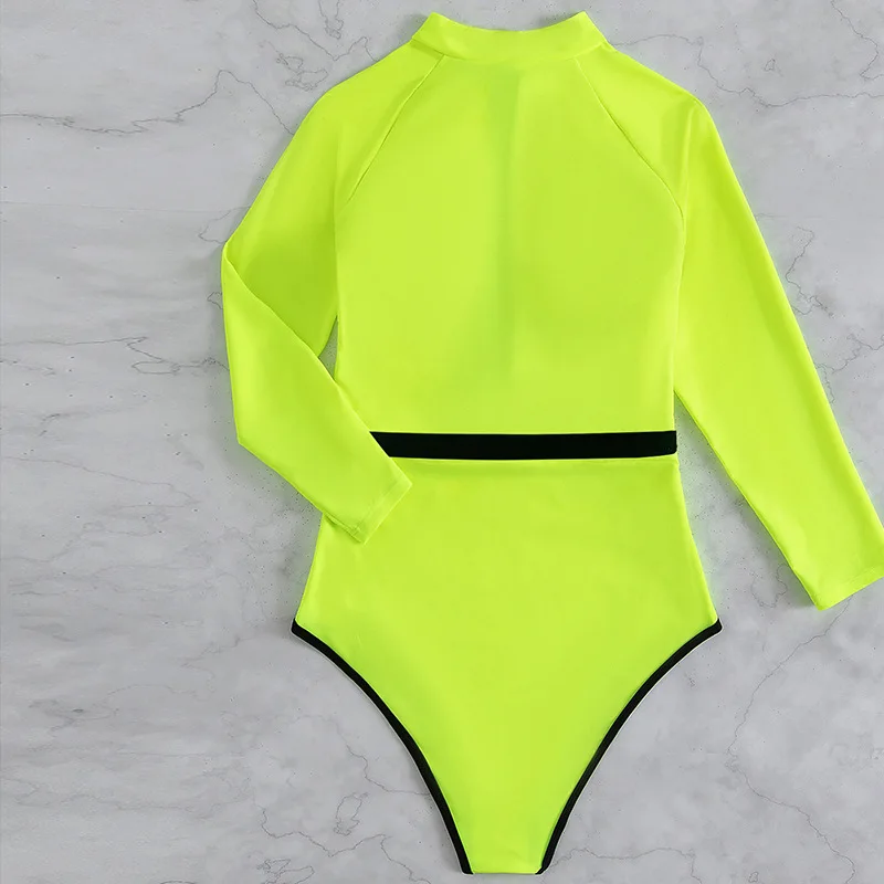 Neon Yellow Long sleeve Swimsuit Rashguard Women Surfing Swimwear Surfing Diving swimming diving suit women Bodysuit Rash Guard