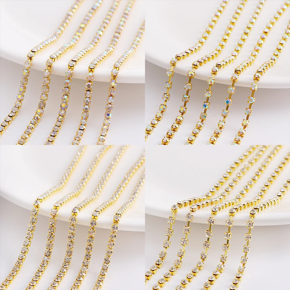 SS4 2.7Meter AB Shiny Nail Rhinestone Chain Close/Sparse Chain Crystal Glass Strass Nail Charms Accessories DIY Nail Art Decor