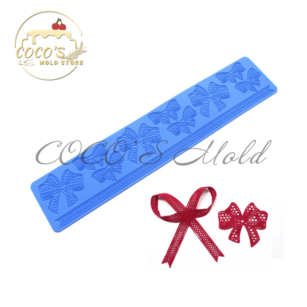 Bow Design Cake Lace Mat Silicone Mold Impression Cake Border Mould Cake Decorating Tools Fondant Kitchen Bakeware