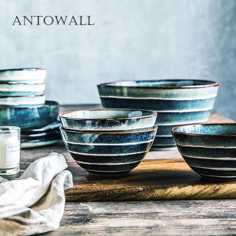 ANTOWALL Ceramic tableware hot pot sauce dish bowl Japanese style seasoning vinegar dish personality three foot stripes bowl