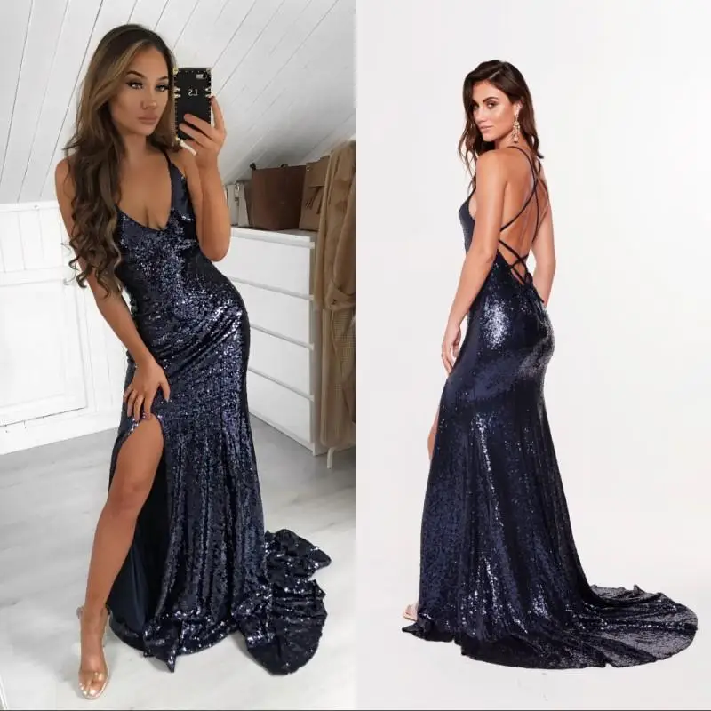 V-ausschnitt Sexy Prom Kleider Criss Cross Zurück Lange Maid of Honor Kleider Seite Split robe de soirée de mariage vestidos de fiesta