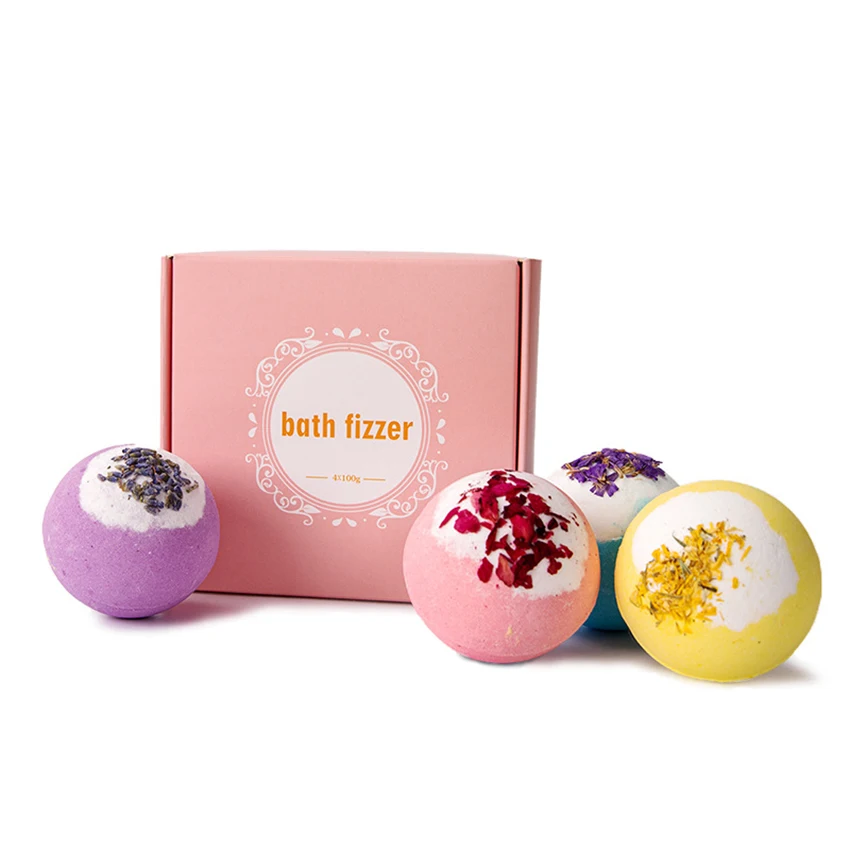 4PCS/Set Bath Bomb Gift Set for Women, 100g Aromatherapy Bath Bombs with Sea Salt, Plant Extracts, Spa Relaxing Bubble Bath Bomb