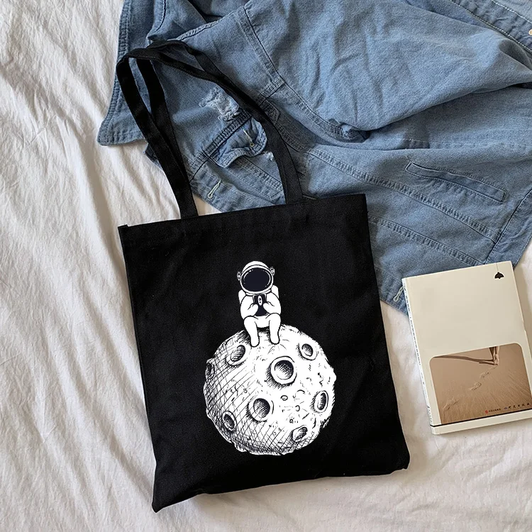 Astronaut Moon Harajuku Funny Aesthetic Canvas Tote Casual Large-capacity Eco Shopping Shopper Bag Fashion Shoulder Bags