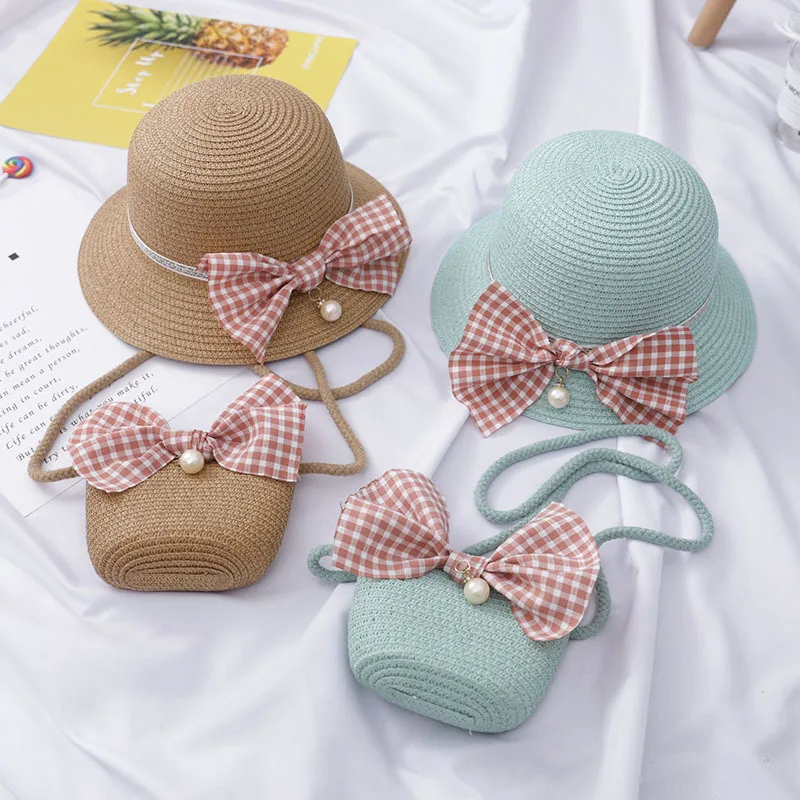 New Children\'s Straw Hats Leisure Ribbon Bow Hat Outdoors Anti-UV Sun Hat For Girls Summer Beach Cap Panama Baby Hats Caps