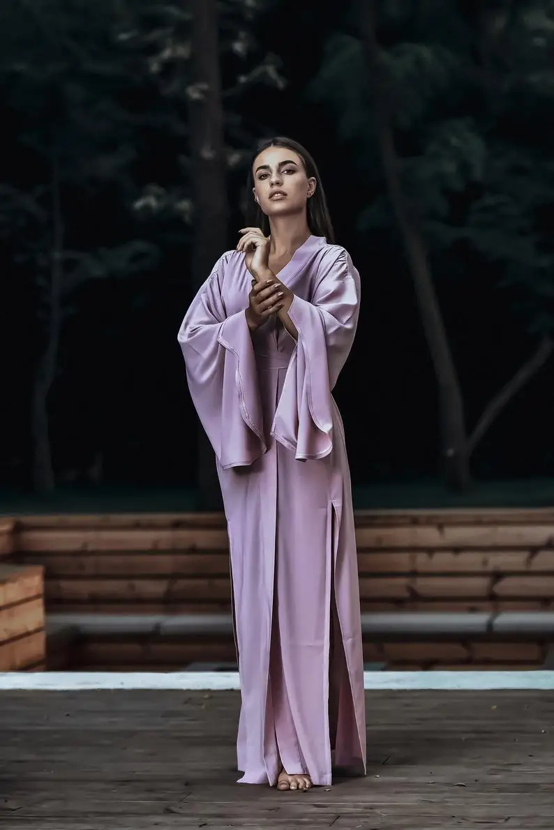 Elegant Purple Satin Silk Bridal Bathrobes Dresses Women Long Maternity Mermaid Dress Photo Shoot Robe Prom Evening Gowns