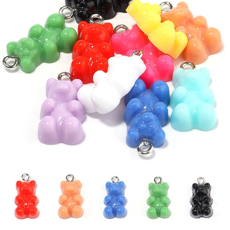 10Pcs 20x11mm Acrylic Lettle Bear Pendant Lovely Red Blue Black Green Color Charm For Jewelry DIY Craft Making