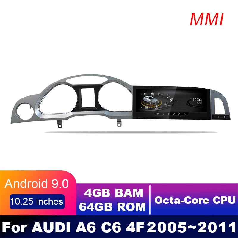 

4G LTE 4GB+64GB Android display For AUDI A6 C6 2005~2011 10.25" touch screen GPS Navigation car radio stereo dash multimedia pla