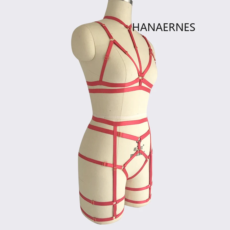 HANAERNESสีแดงCupless Cage Braletteปรับด้านล่างกางเกงCrop Topชุดชั้นในBondageชุดFetish Wearเต้นรำBodysuit