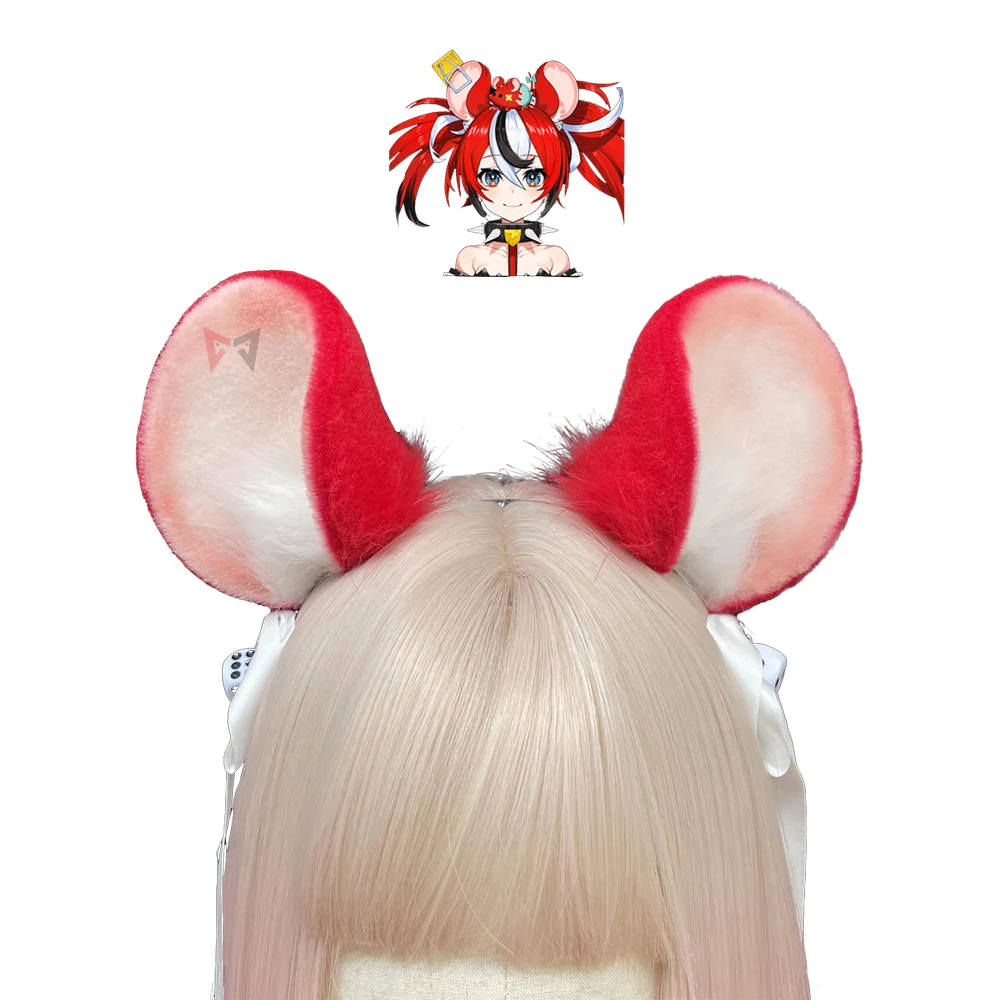 

New Hololive Hakos Baelz Cosplay Prop Red Mouse Ears Hairhoop Headwear Simulation Costume Accessories