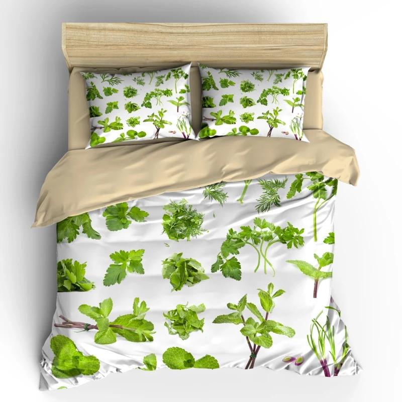 

AHSNME 3D Effect Tropical Vegetables Collection Cover Set Summer Bedding Set Cool Green Vegetable Green Leaf King Bedding Set