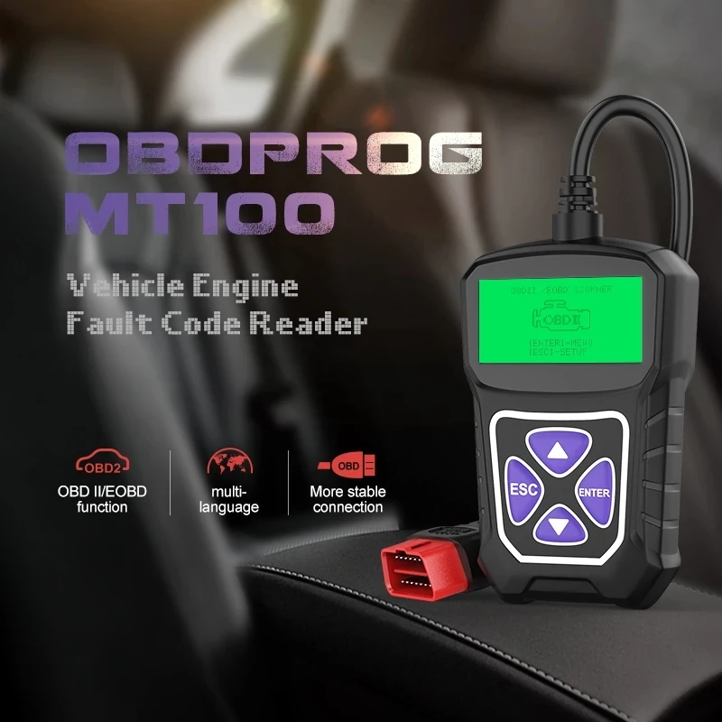 OBDPROG MT100 OBD2 сканер, профессиональный автоматический EOBD сканер, анализатор двигателя, многоязычный считыватель кодов, Автомобильные