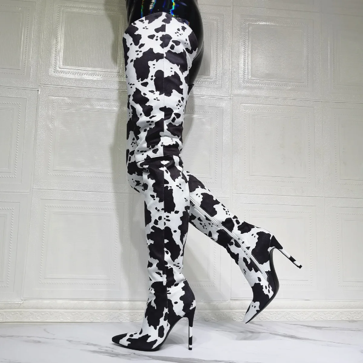 Irregular Top Milk Cow Over Knee Boots Female Thin High Heels Long Botas Woman Sexy Pointed Toe Thigh Boots Knight Boots