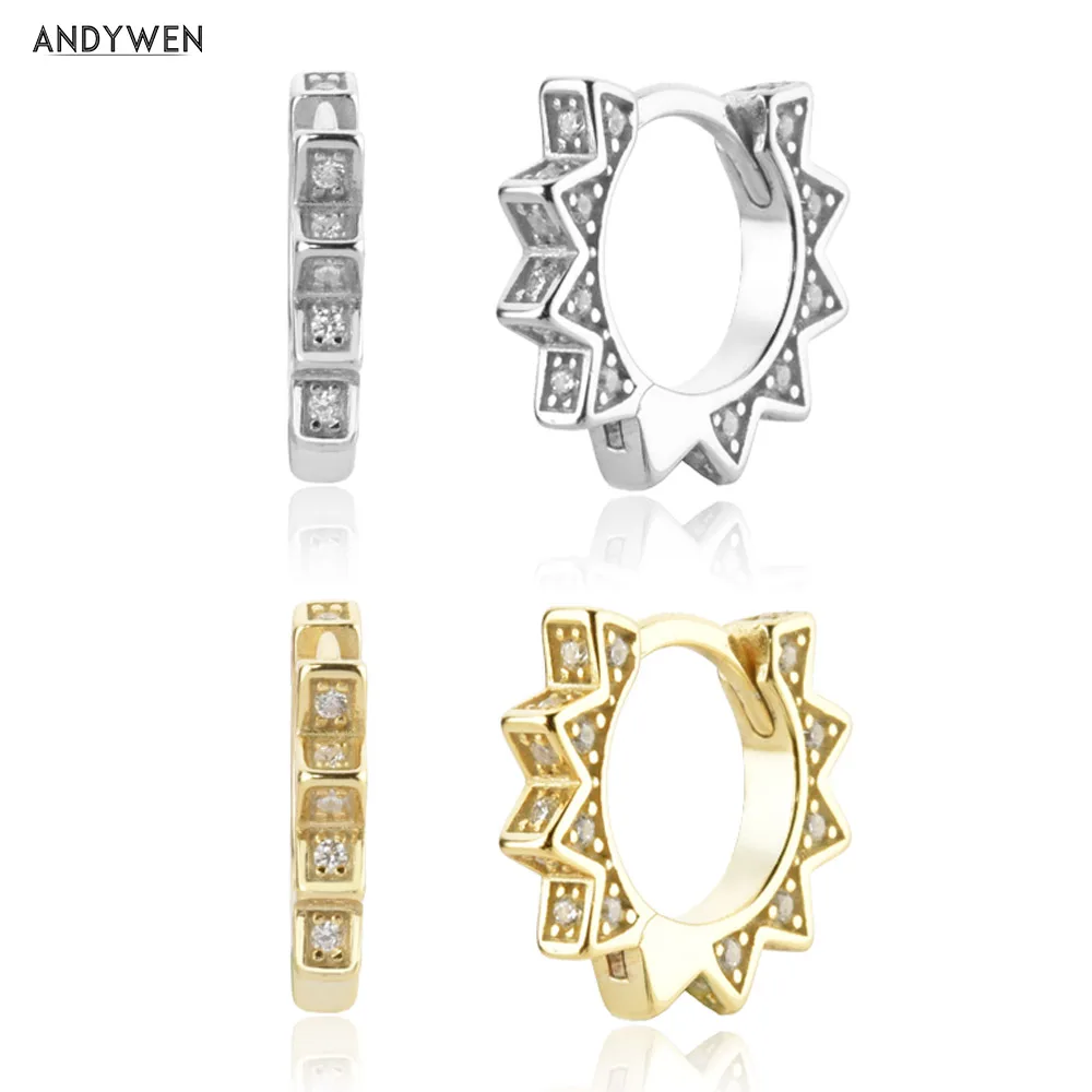 

ANDYWEN 925 пробы Серебряное Золотое кольцо с шипами для пирсинга Бриджи Роскошные прозрачные циркониевые петли CZ Рок Панк круглые