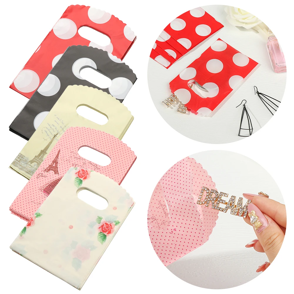 50Pcs/Lot Plastic Bag 9x15cm Simple Dots Mini Plastic Gift Bags Small Candy Jewelry Packaging Bag With Handles