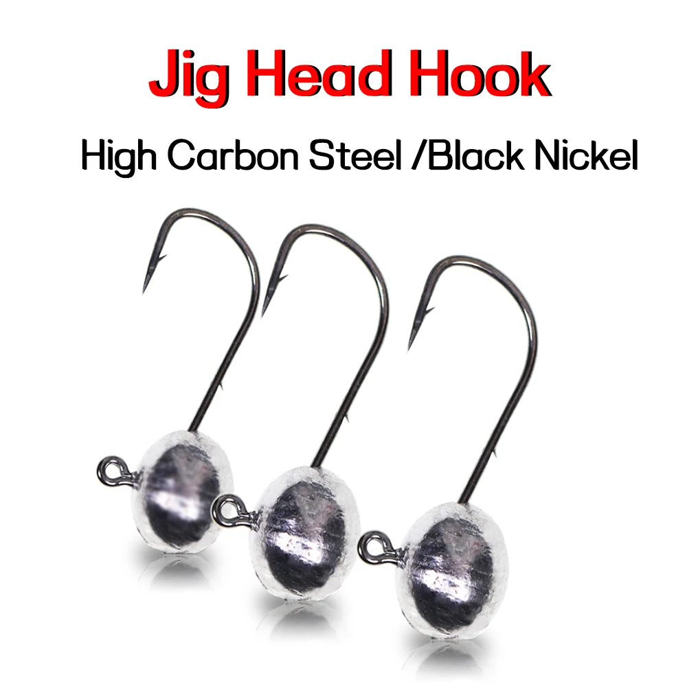 Bimoo 10pcs 2g/3g/4g/5g Jig Head Hook Oval Shape Baitholder Design Soft Worm Bait Lure Jigging Hook for Bass Perch