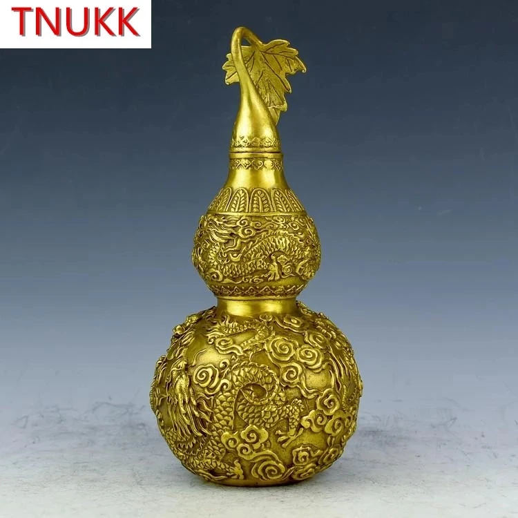 

brass Carved FengShui Gourd Cucurbit lucky dargon Statue-Dispel evil bring peace decorations metal handicraft