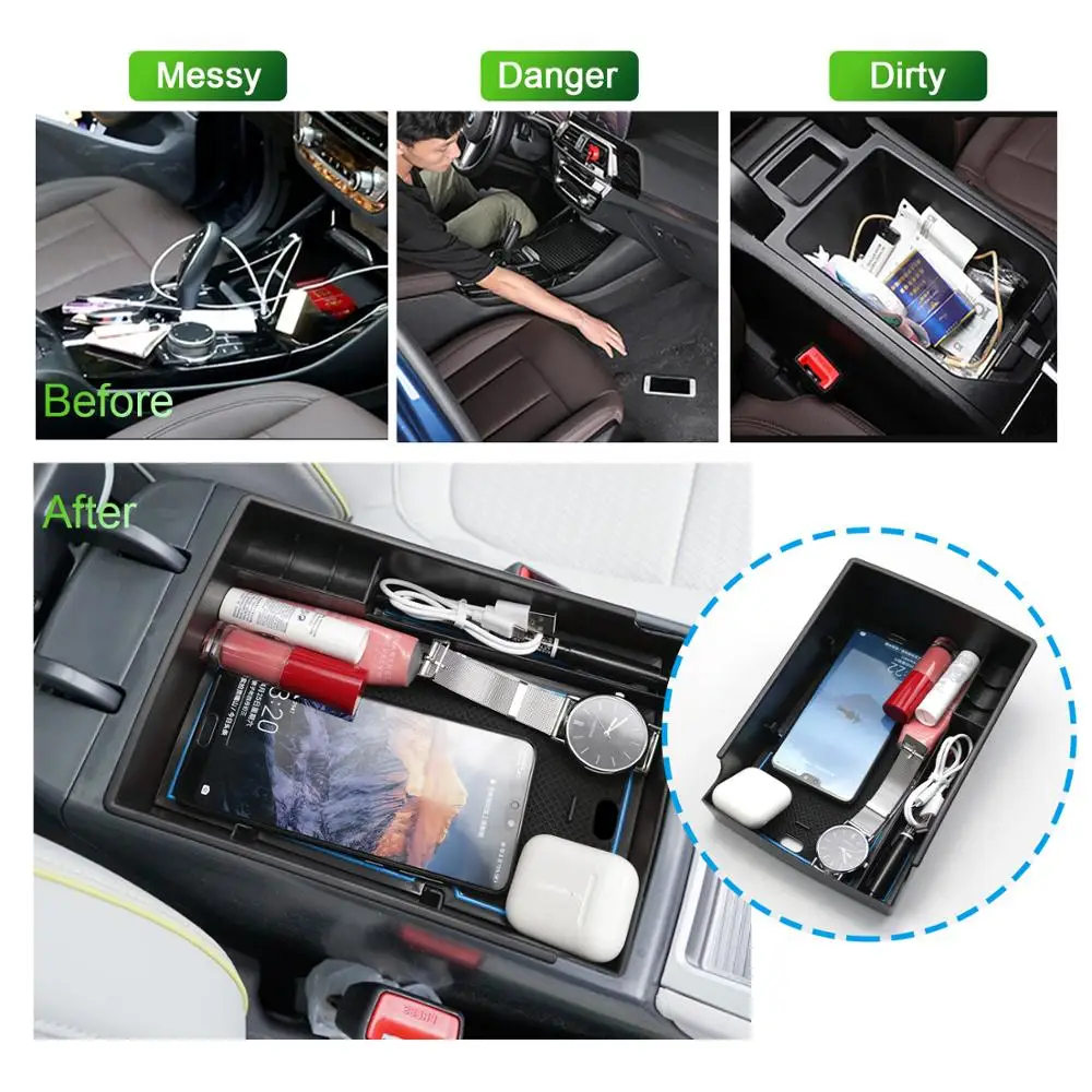 RUIYA-Caja de almacenamiento para apoyabrazos de coche para Kona Elektro/Kona EV 2020, recipiente de Control Central para coche, accesorios de almacenamiento Interior