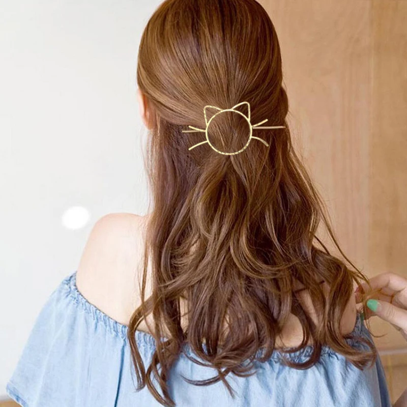 Women Hair Accessories Cute Cat Circle Star Hair Clip Pin Metal Alloy Hair Stick Hairband Hairgrip Barrette Girls Hair Holder