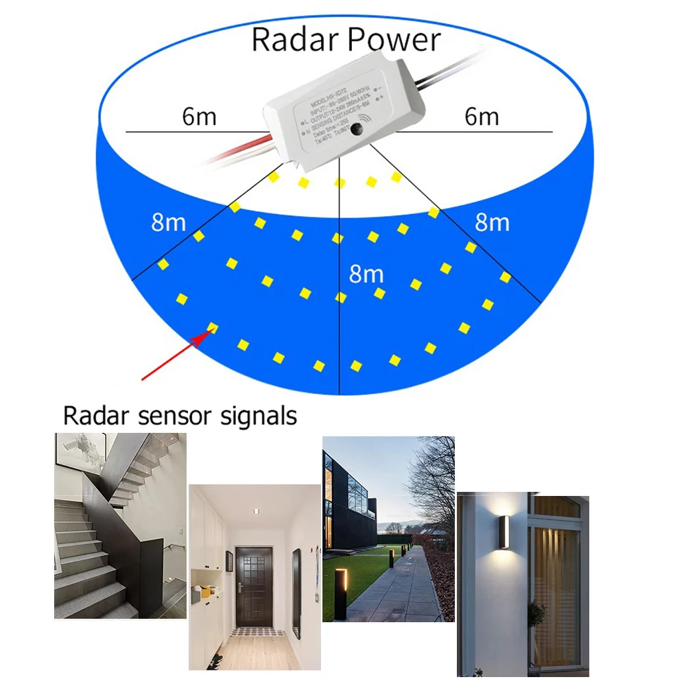Radar Motion Sensor LED Driver 12W-24W for Outdoor Wall Lamp Replace Control Sensor Power Microwave Radar Ceiling Light 100-240V