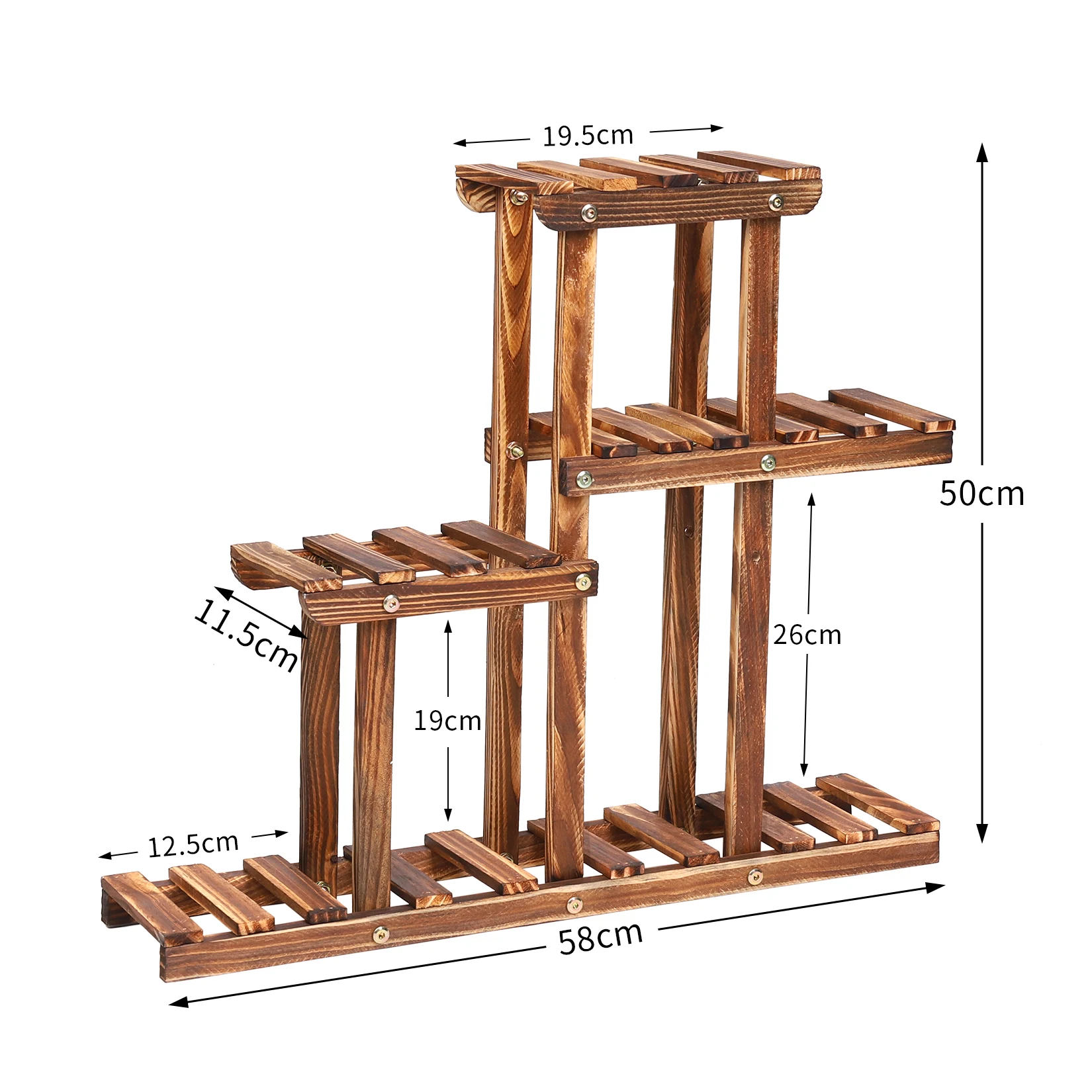 Soporte para plantas de madera carbonizada, estante para suculentas de varios niveles, Mini soporte para plantas de escritorio para balcón y jardín al aire libre