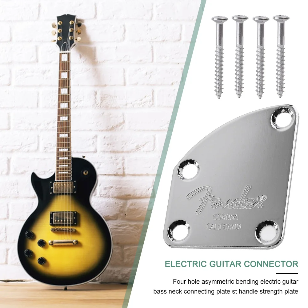 Electric Guitar Neck Plate Curved Cutaway Semi Round Asymmetry Neck Joint Back Mounting Plate 4 Holes with Screws