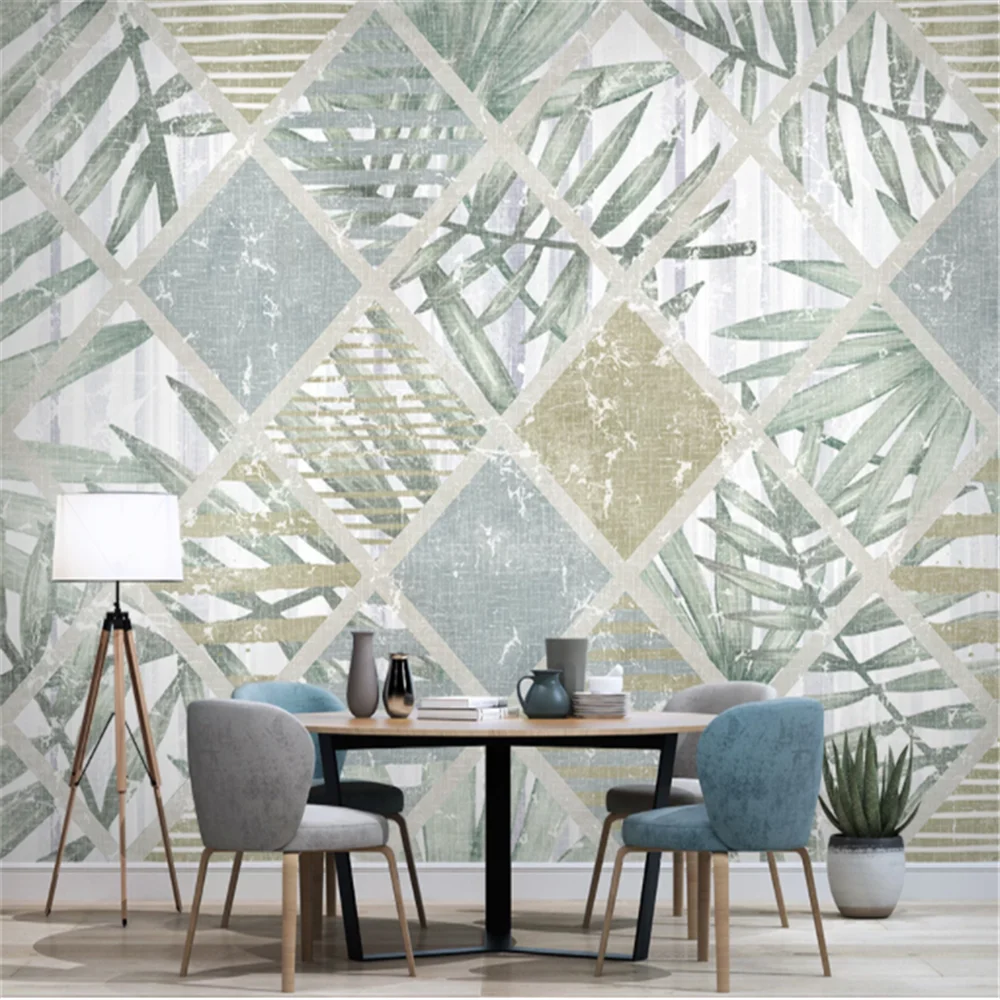 Custom Mural Wallpaper Tropical Plant Geometric Line TV Sofa Background Wall Painting