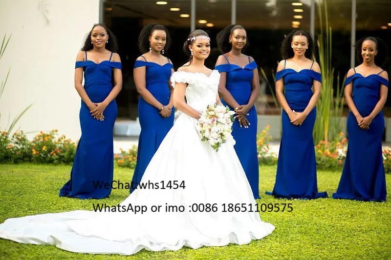 Elegant Royal Blue Mermaid Bridesmaid Dresses 2023 African Long Wedding Dress Party Cheap Plus Size Robe Demoiselle D'honneur