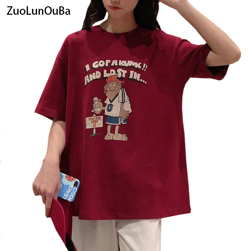 

ZuoLunOuBa Summer Fashion New Arrivals Women T Shirt Print Cartoon Image Letters L Gopakunk And Lost In Tees Female Loose Tops