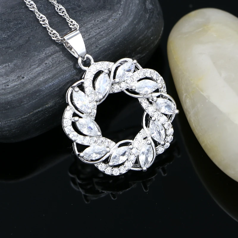 Silver 925 Bridal Pendant Necklace for Women Wedding Accessories White Cubic Zirconia Crystal