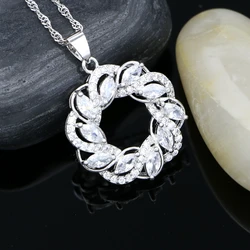 Silver 925 Bridal Pendant Necklace for Women Wedding Accessories White Cubic Zirconia Crystal