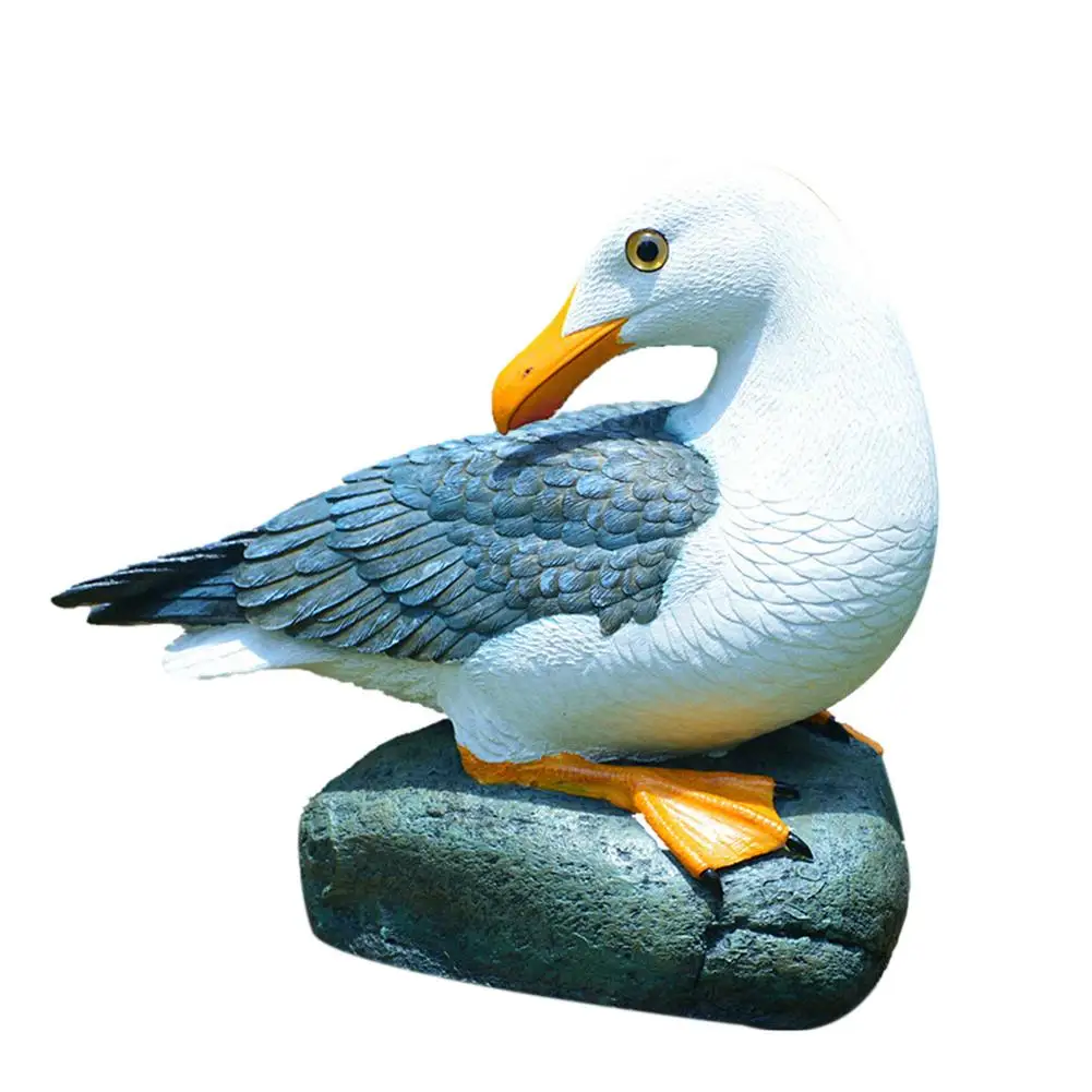 Garden Seagulls Resin Statue Realistic Sea Bird Figurine Home Decorative Artificial Sculpture Garden Decoration Indoor Art Or