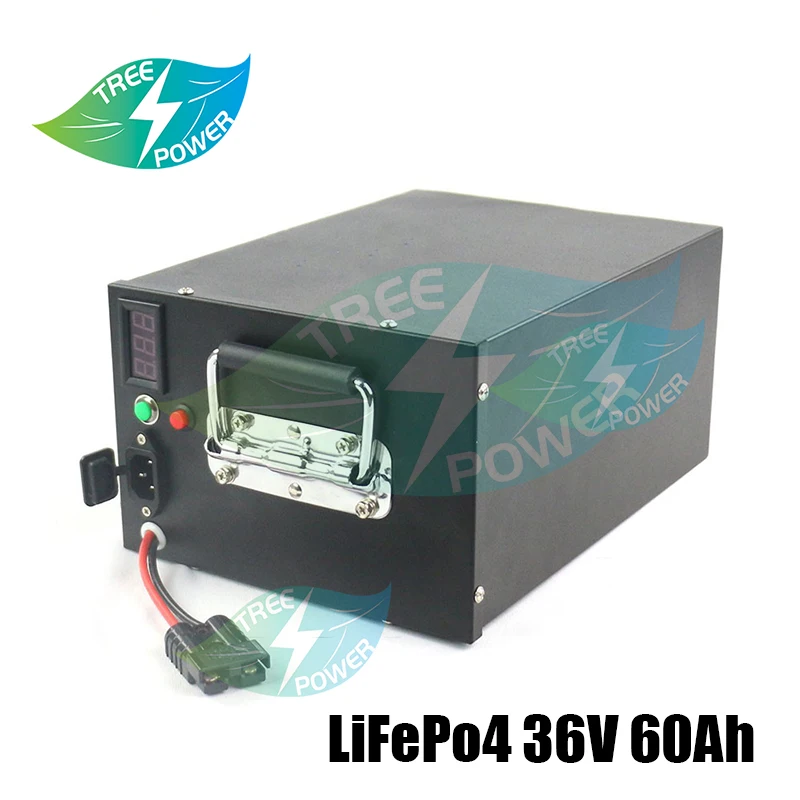 

Металлический чехол с батареей глубокого цикла lifepo4 36 в 60 ач с BMS для скутера, велосипеда, трехколесного велосипеда, Солнечная резервная электрическая тележка для гольфа + зарядное устройство 10 А